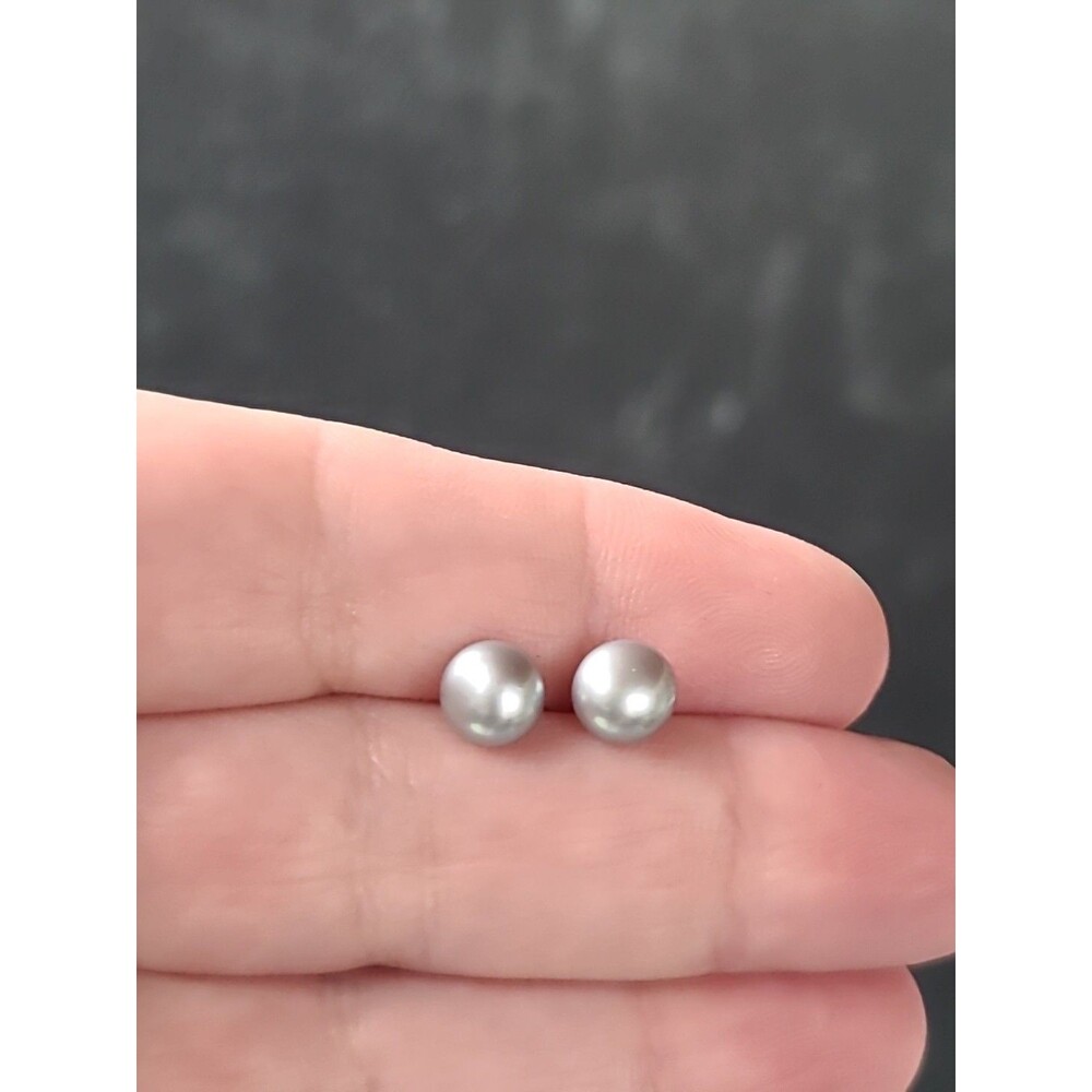 Lucas Lameth 925 Sterling Silver Gray Pearl Stud Earrings Vintage READ